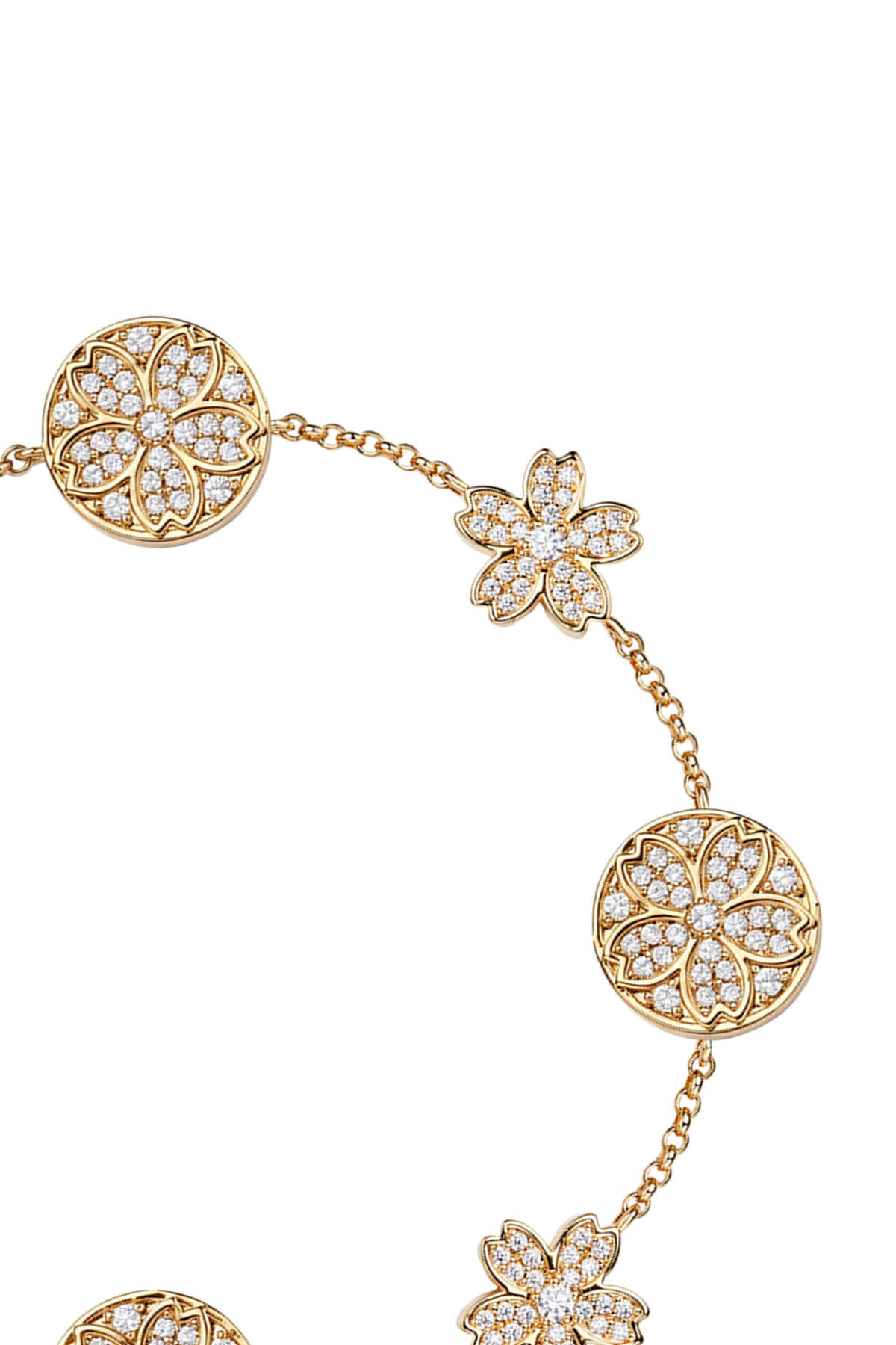 Kirschblüten-Symphonie Pavé 7-Blüten Zirkonia Gold-Armband (18K vergoldet)