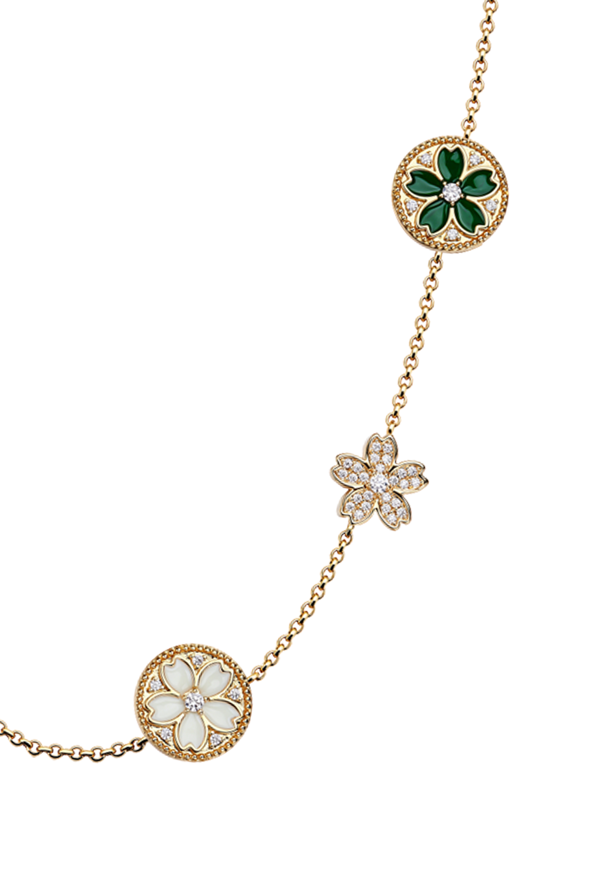 Kirschblüten-Symphonie Emaille 14-Blüten Sakura Gold Halskette (18K vergoldet)