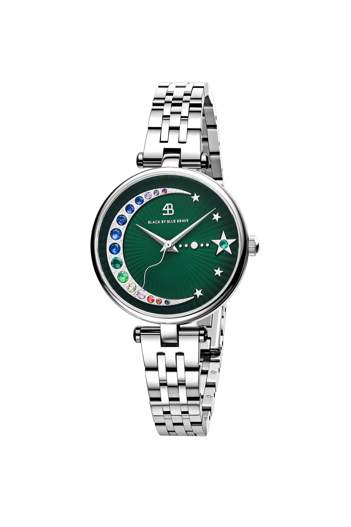 Crescent Moon 32mm Green Dial Silver Bracelet