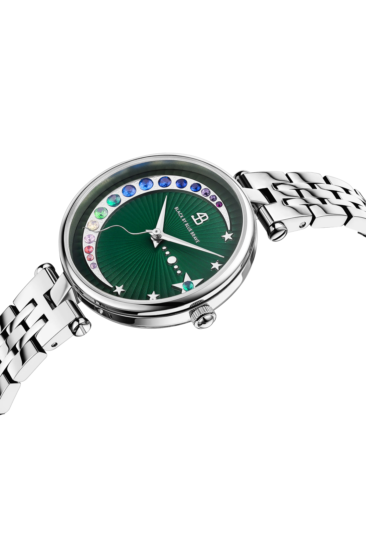 Crescent Moon 32mm Green Dial Silver Bracelet