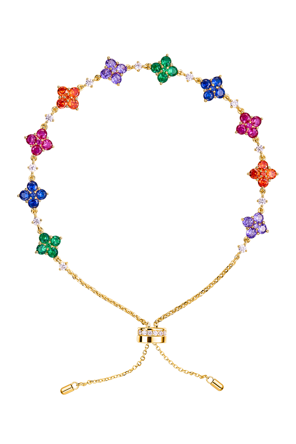 Liebe Gewinnt Regenbogen Blume Zirkonia Gold Verstellbares Armband Sterling Silber Vergoldet