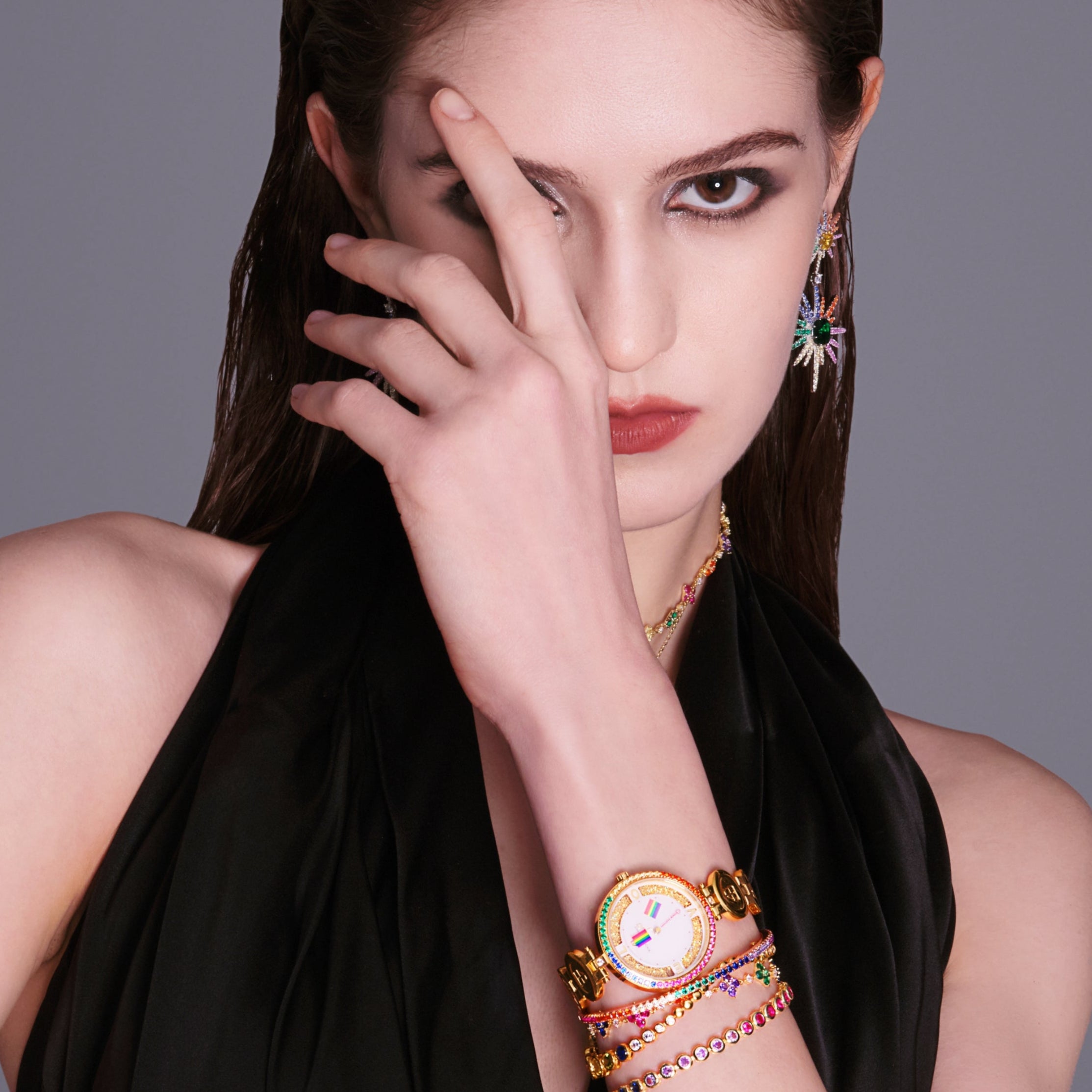 Love Wins 34mm Gold Dial Moving Rainbow Flag Bracelet Watch