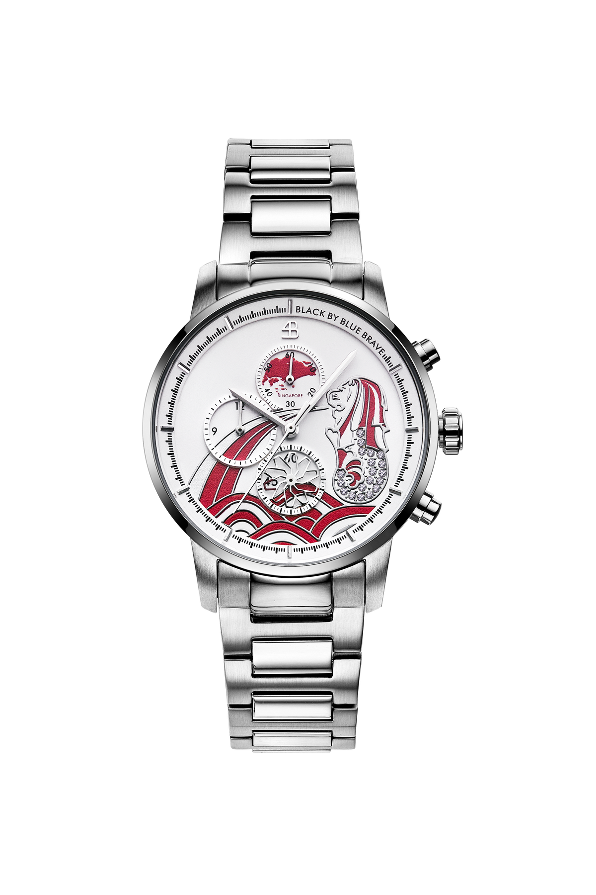 Merlion Silver Rot Zifferblatt Chronograph Armbanduhr
