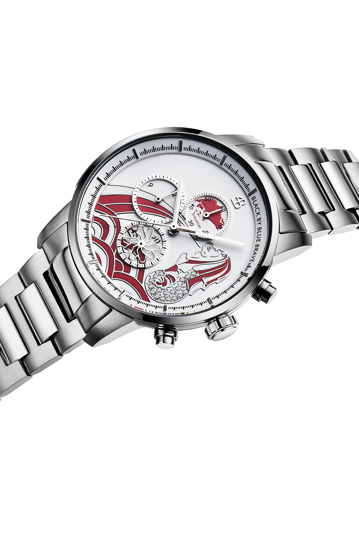 Merlion Red and white Dial Bracelet Silver