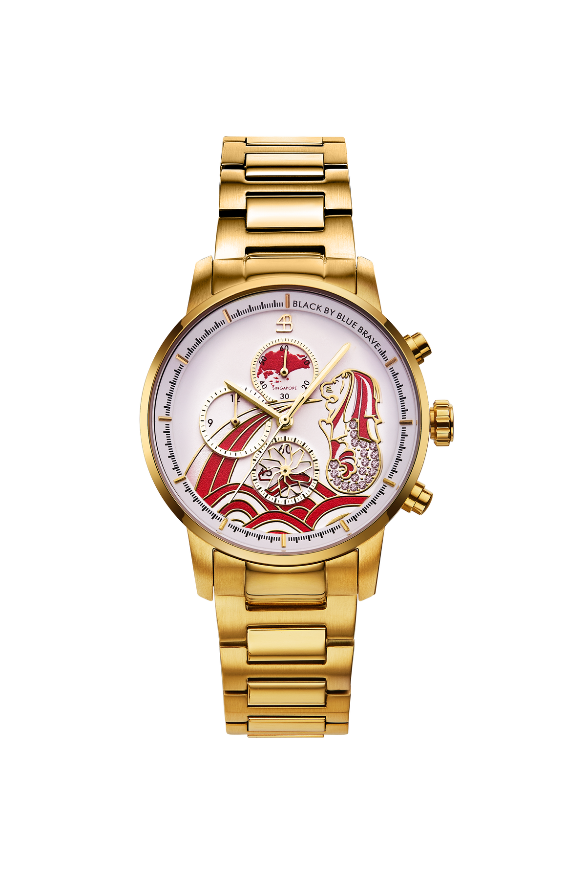 Merlion Gold Chronograph-Armbanduhr mit rotem Zifferblatt