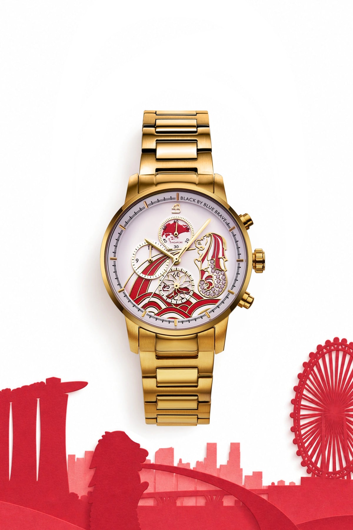 Merlion Red and White Dial Gold