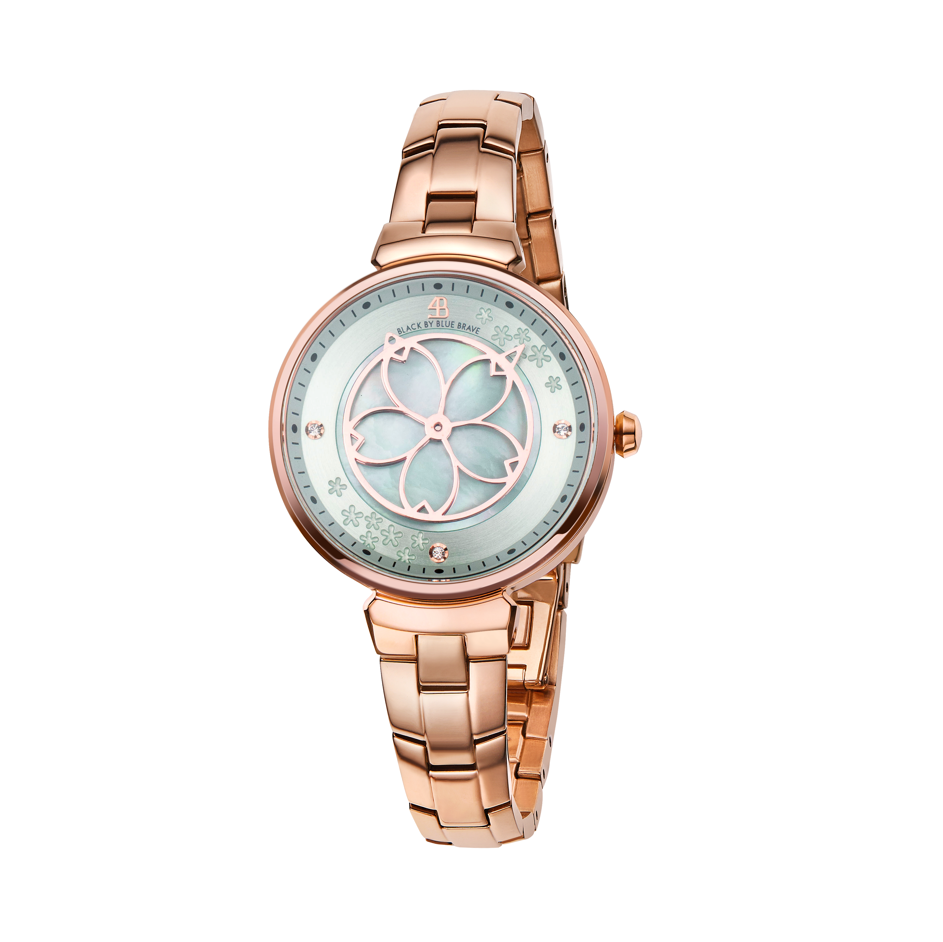 Cherry Blossom 32mm Blue Mother Of Pearl Dial Sakura Petal Hand Rose Gold Bracelet Watch - BLACK BY BLUE BRAVE