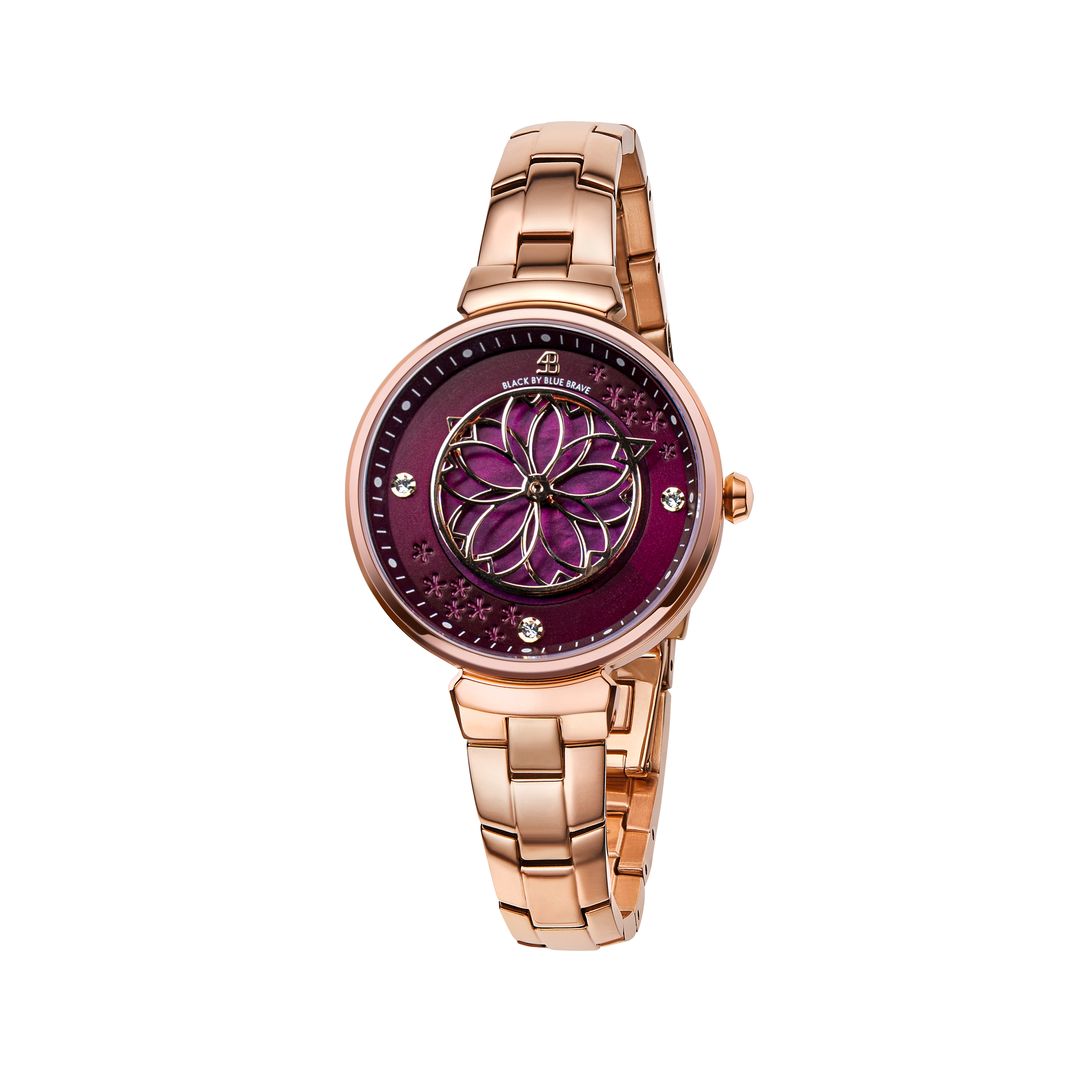 Cherry Blossom 32mm Ruby Red Mother Of Pearl Dial Sakura Petal Hand Rose Gold Bracelet Watch - BLACK BY BLUE BRAVE