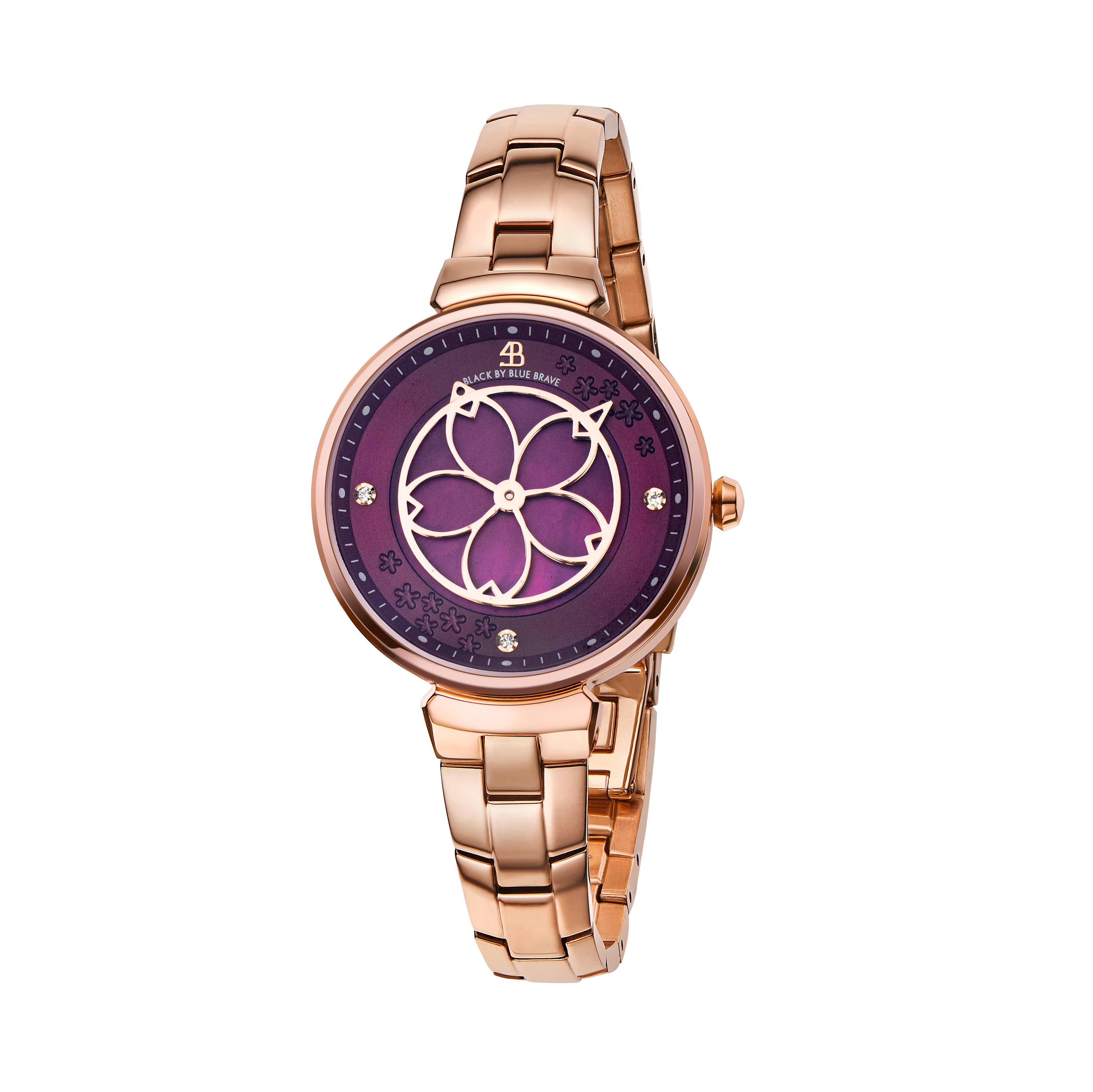 Cherry Blossom 32mm Ruby Red Mother Of Pearl Dial Sakura Petal Hand Rose Gold Bracelet Watch - BLACK BY BLUE BRAVE
