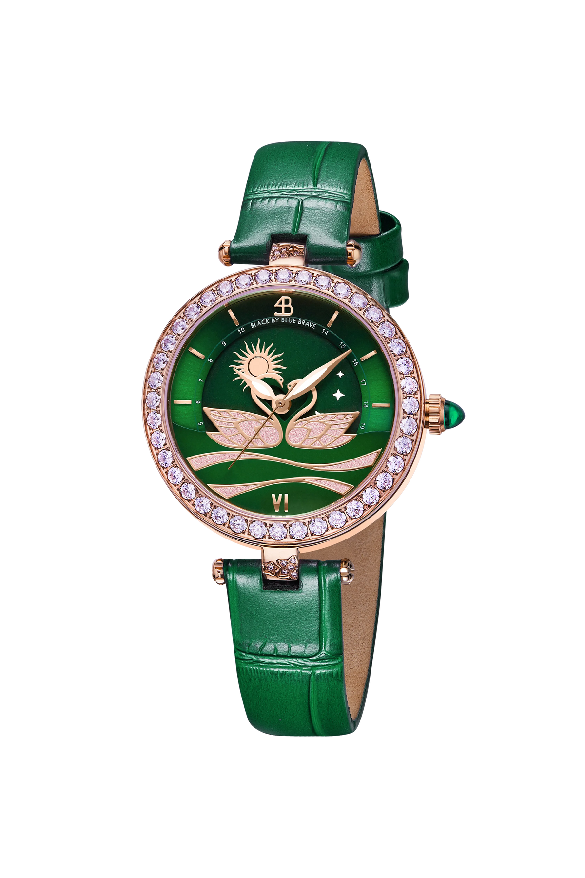 Swan Lovers GMT Green Leather Rose Gold