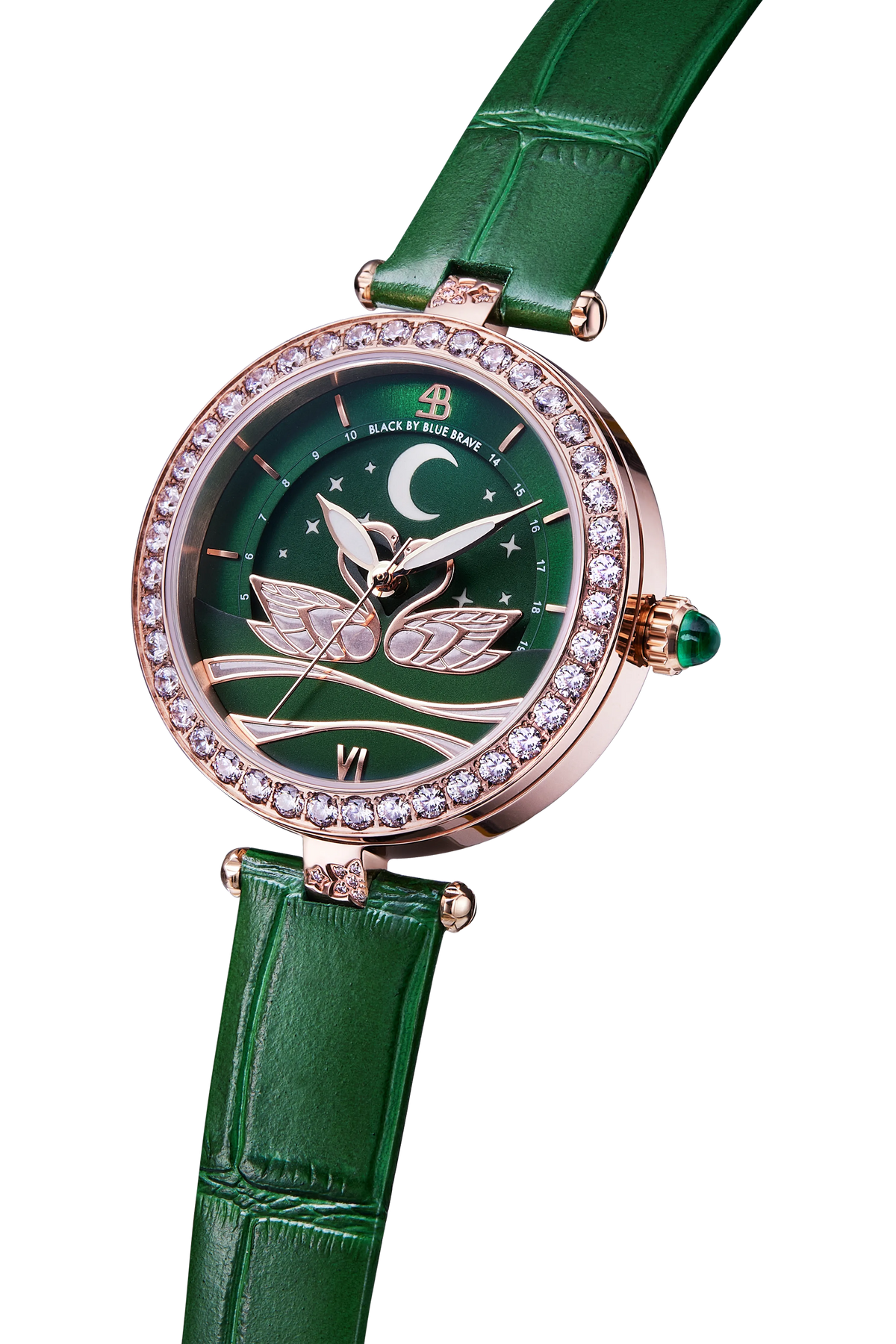Swan Lovers GMT Green Leather Rose Gold