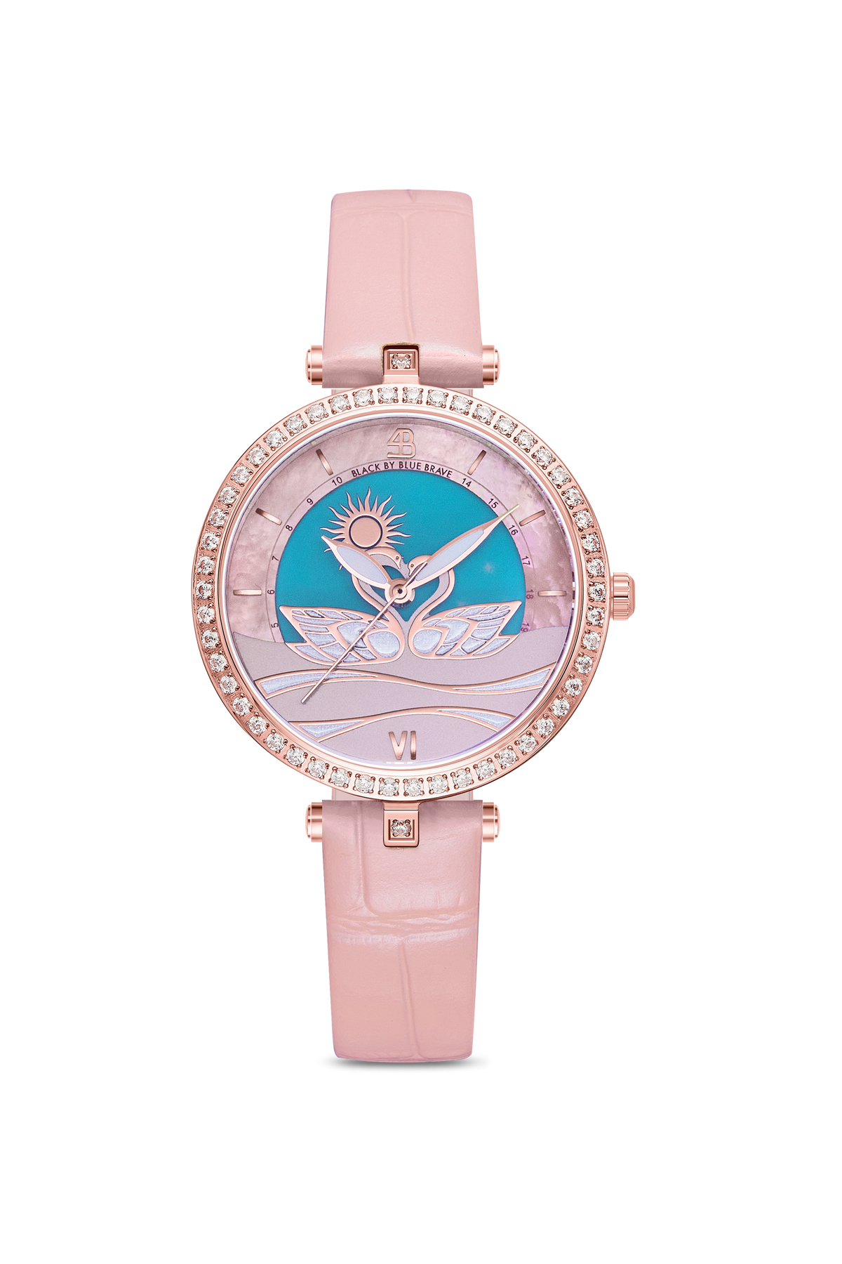 Swan Lovers GMT Pink Leather Rose Gold