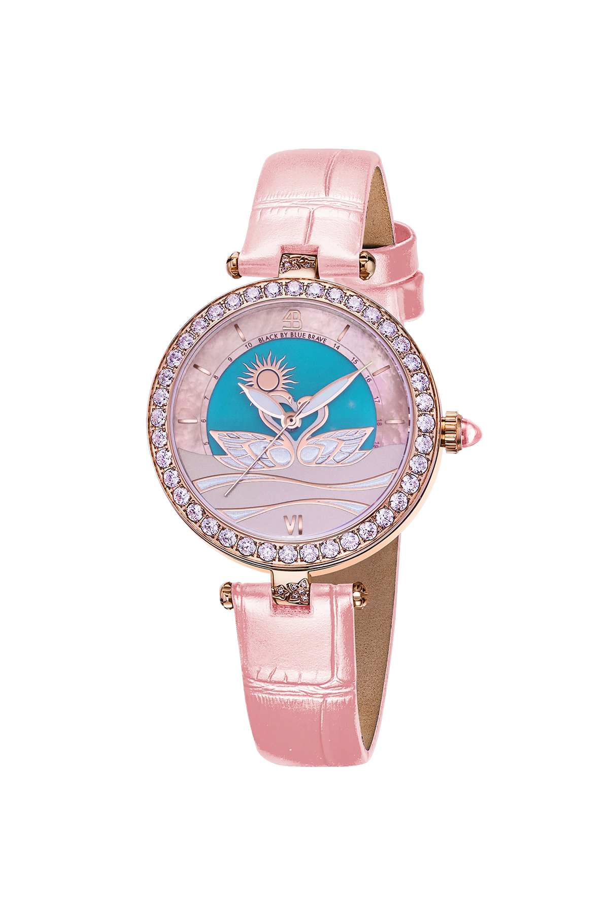 Swan Lovers GMT Pink Leather Rose Gold