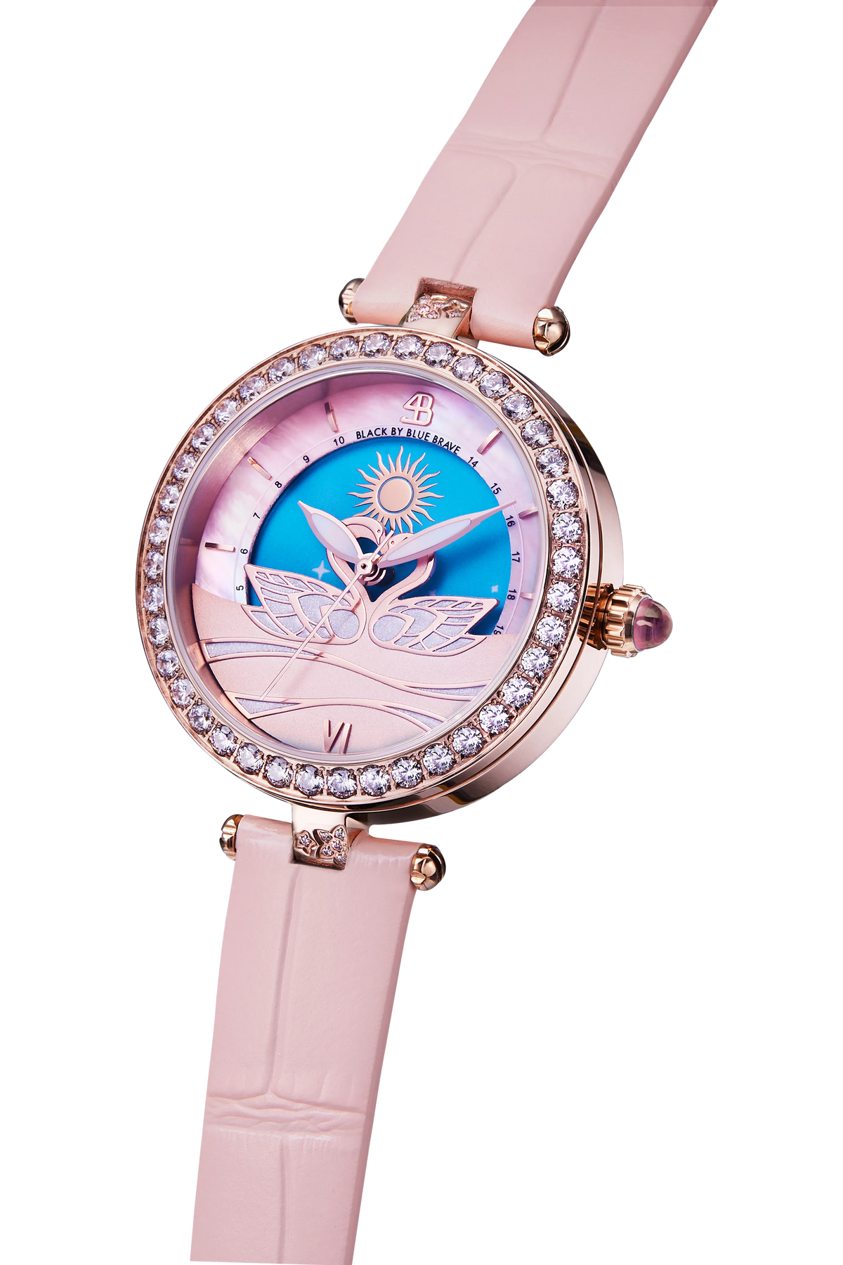 Swan Lovers GMT Pink Leather Rose Gold