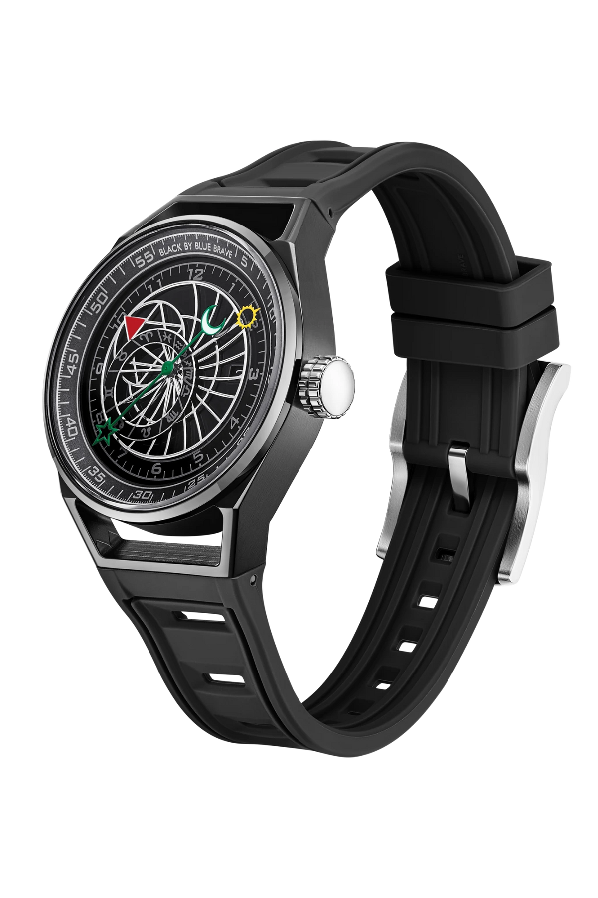 Warrior 40mm Black Astronomical Dial Silicon Strap Automatic Watch