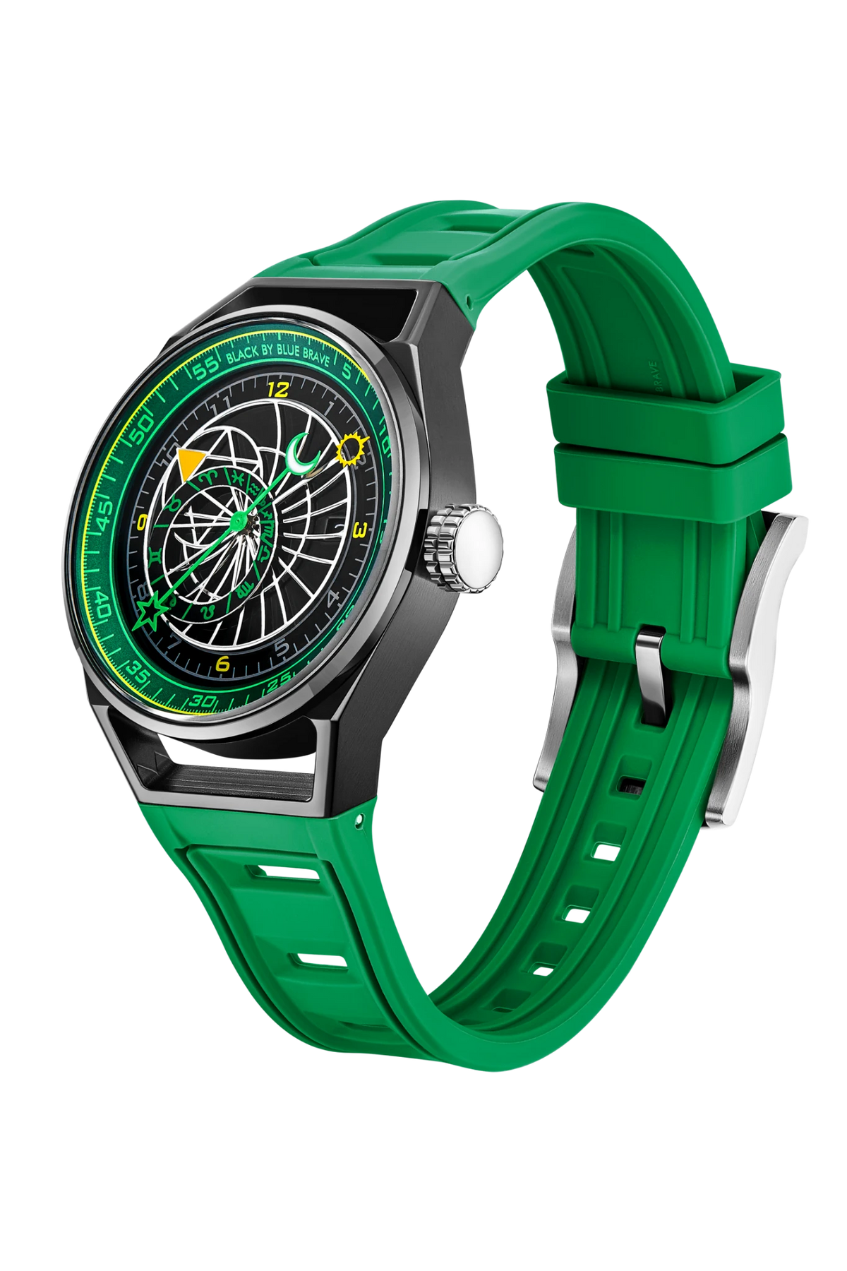 Warrior 40mm Green Astronomical Dial Silicon Strap Automatic Watch