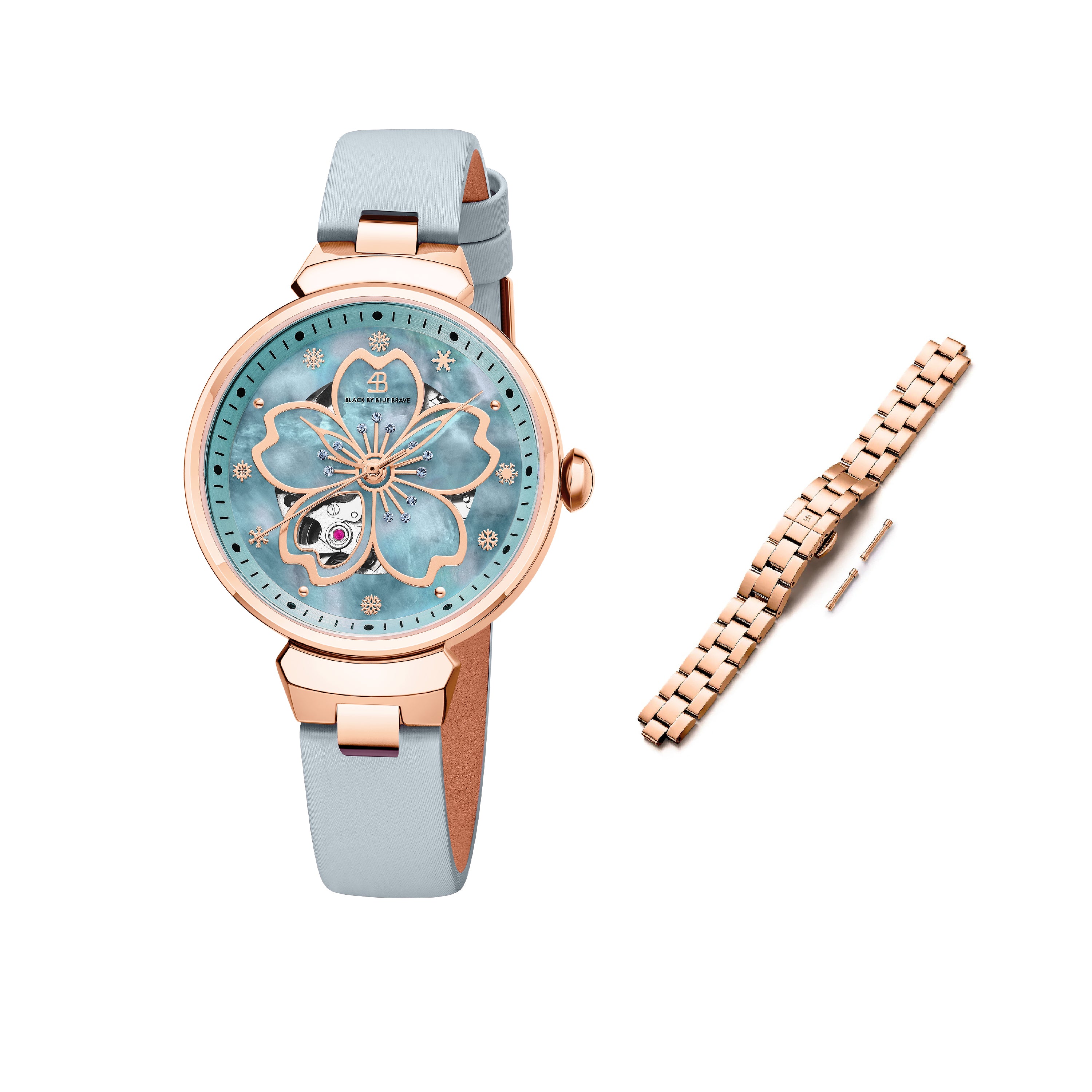 Blue Cherry Blossom 36mm Automatic Watch & Cherry Blossom Bracelet