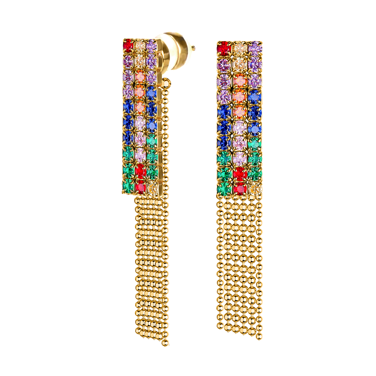 Love Wins Rainbow Zirconia Chandelier Earrings Sterling Sliver Gold Plated