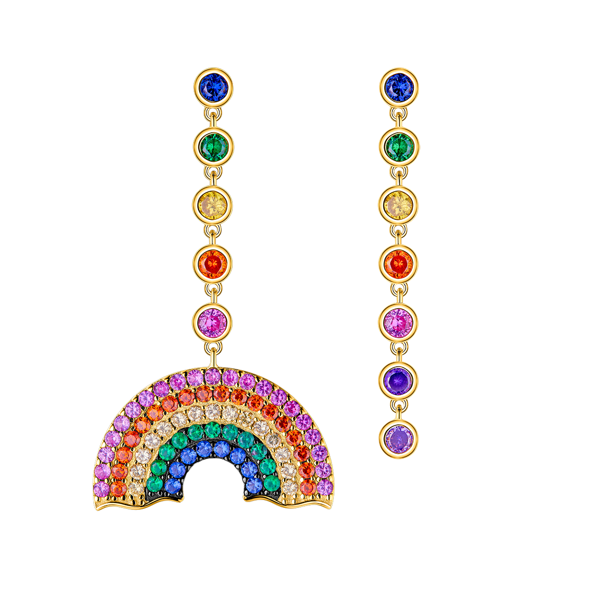 Love Wins Rainbow Zirconia Asymmetric Drop Earrings Sterling Sliver Gold Plated