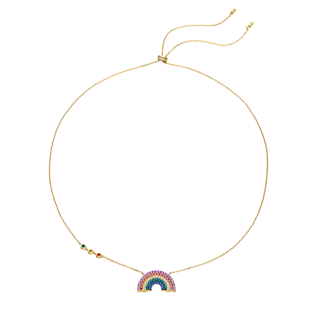 Love Wins Rainbow Zirconia Gold Adjustable Chain Necklace Sterling Sliver Gold Plated