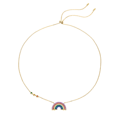 Love Wins Rainbow Zirconia Gold Adjustable Chain Necklace Sterling Sliver Gold Plated