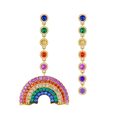 Love Wins Rainbow Zirconia Asymmetric Drop Earrings Sterling Sliver Gold Plated