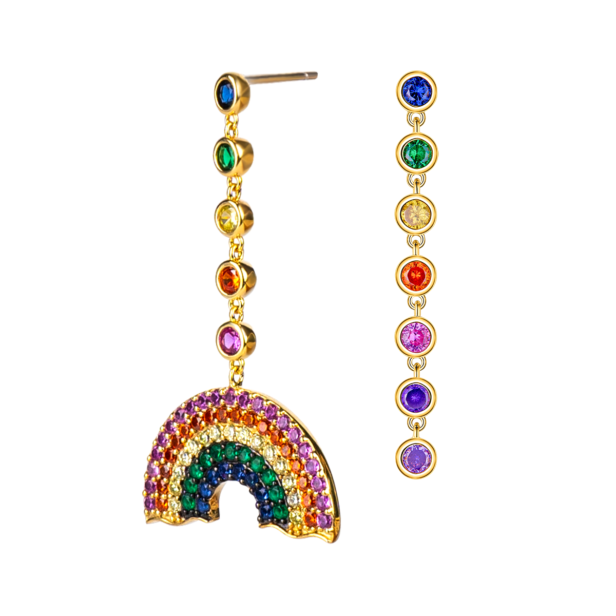 Love Wins Rainbow Zirconia Asymmetric Drop Earrings Sterling Sliver Gold Plated