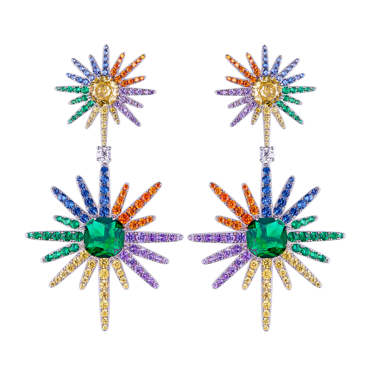 Love Wins Rainbow Zirconia Starburst Earrings Sterling Sliver Gold Plated