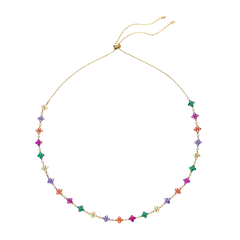 Love Wins Rainbow Flower Zirconia Gold Adjustable Necklace Sterling Sliver Gold Plated