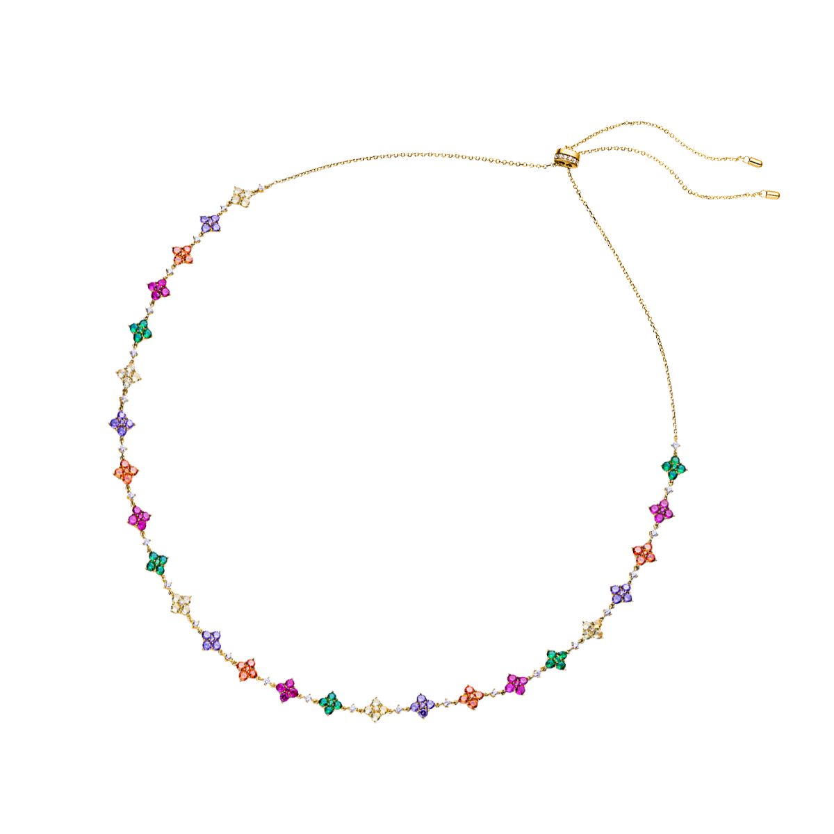 Love Wins Rainbow Flower Zirconia Gold Adjustable Necklace Sterling Sliver Gold Plated