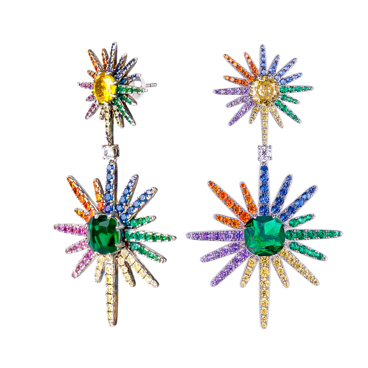 Love Wins Rainbow Zirconia Starburst Earrings Sterling Sliver Gold Plated