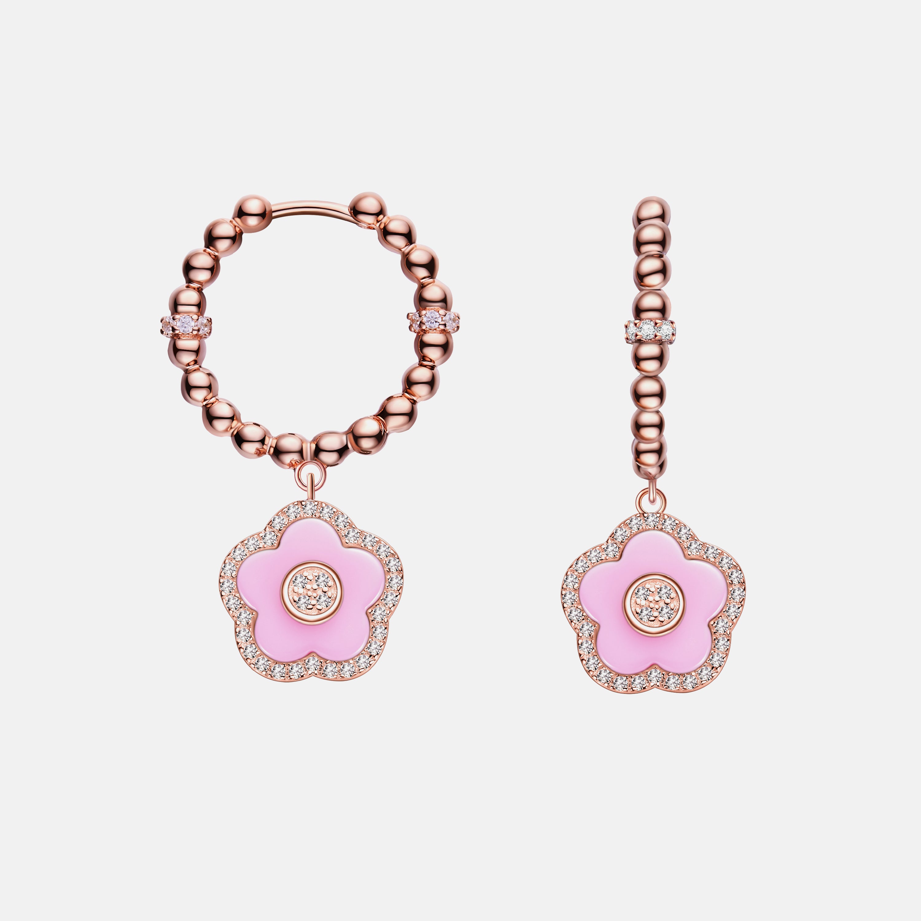 Cherry Blossom Ceramic Pink Ceramic Flowers Rosegold Earrings 18K Rose Gold Plated