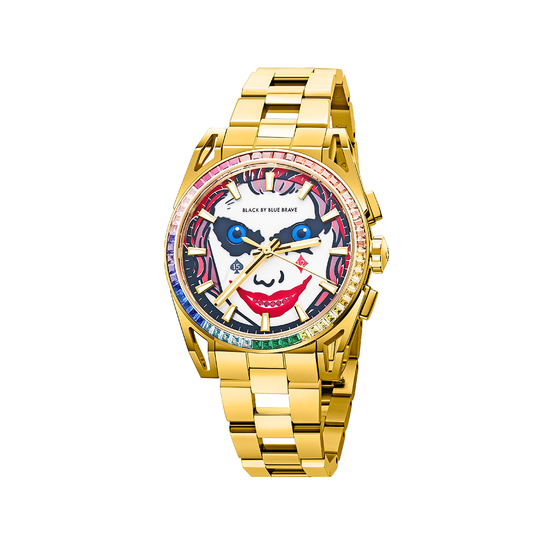 Clown Leo 40mm Chronograph Rainbow Zirconia Dial Silver Bracelet Watch