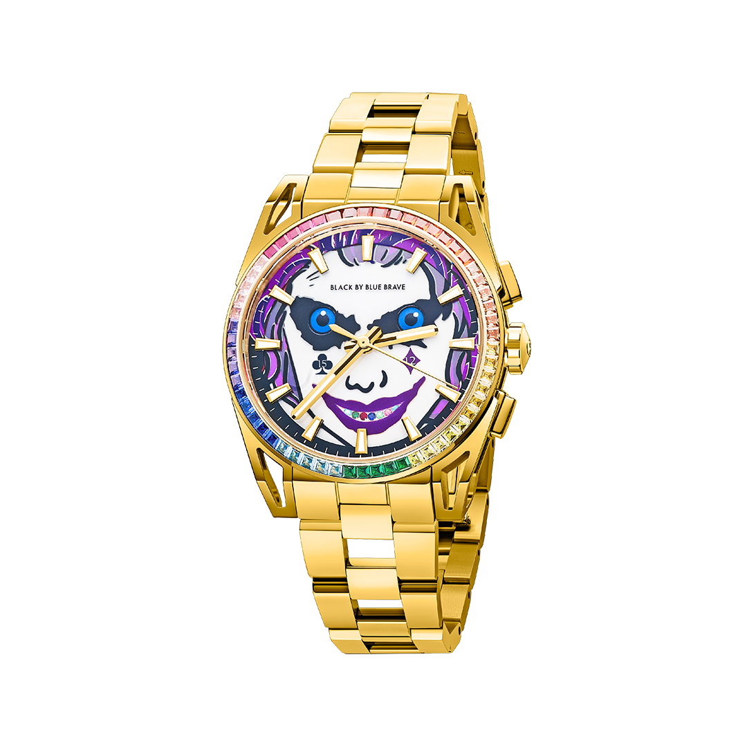 Clown Leo 40mm Chronograph Rainbow Zirconia Dial Silver Bracelet Watch