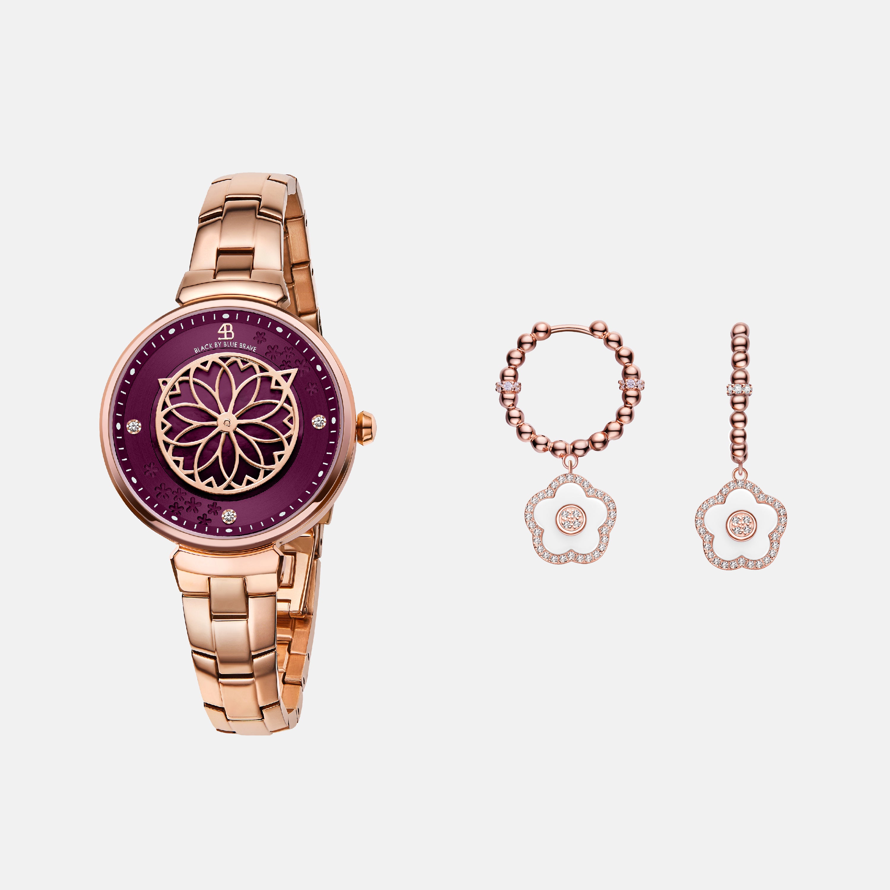 RUBY RED CHERRY BLOSSOM WATCH & FLOWER CERAMIC EARRINGS