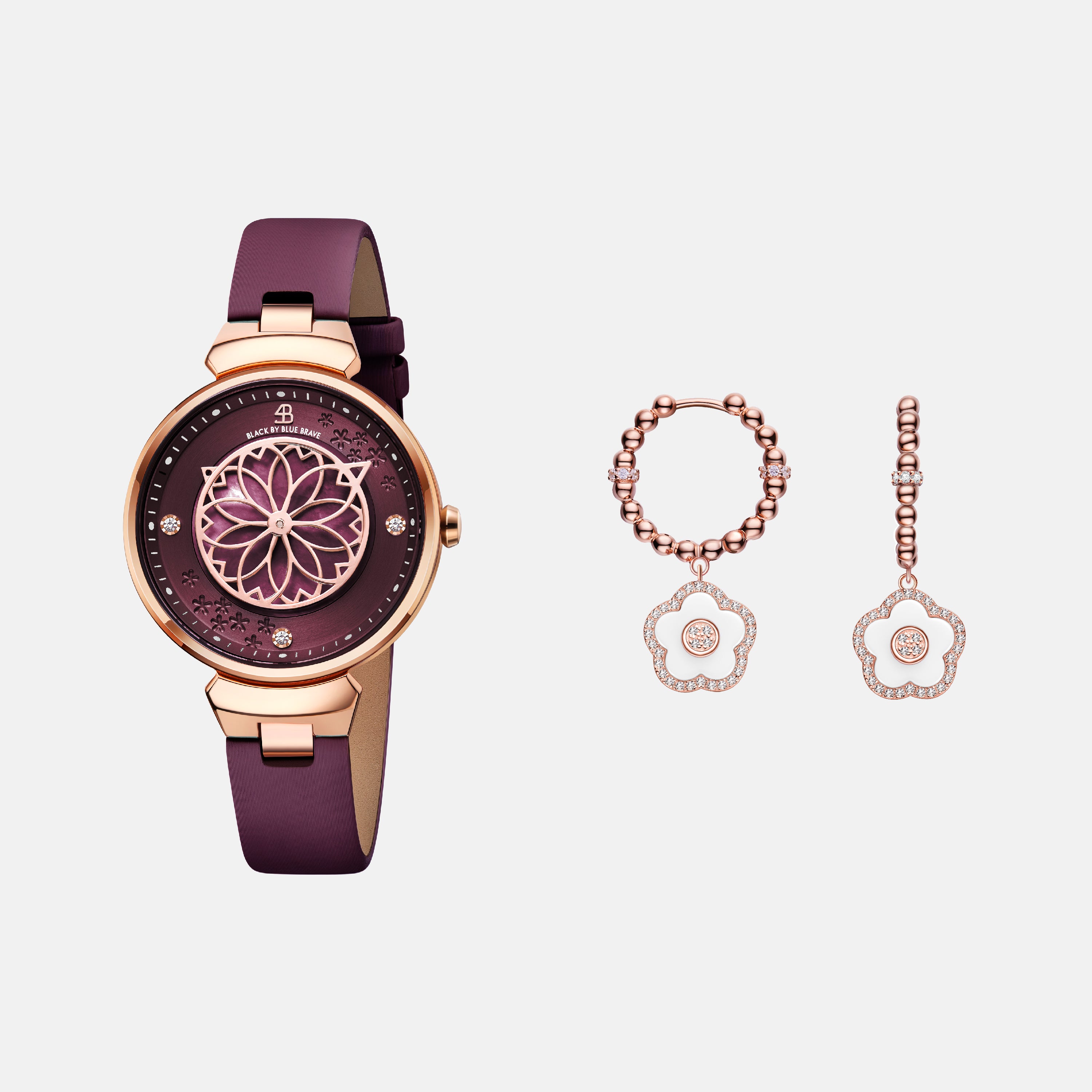 RUBY RED CHERRY BLOSSOM WATCH & FLOWER CERAMIC EARRINGS