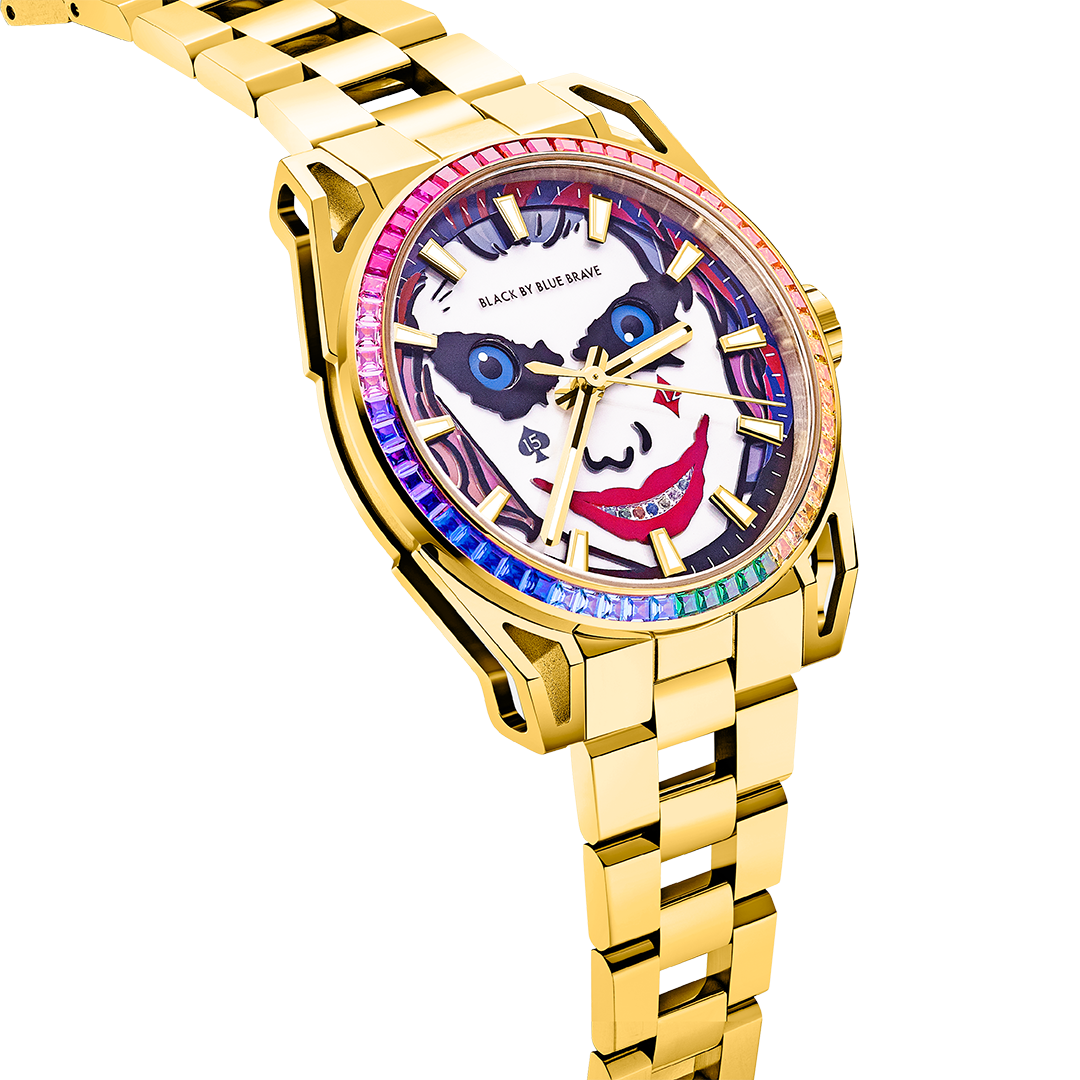 Clown Leo 40mm Chronograph Rainbow Zirconia Dial Silver Bracelet Watch