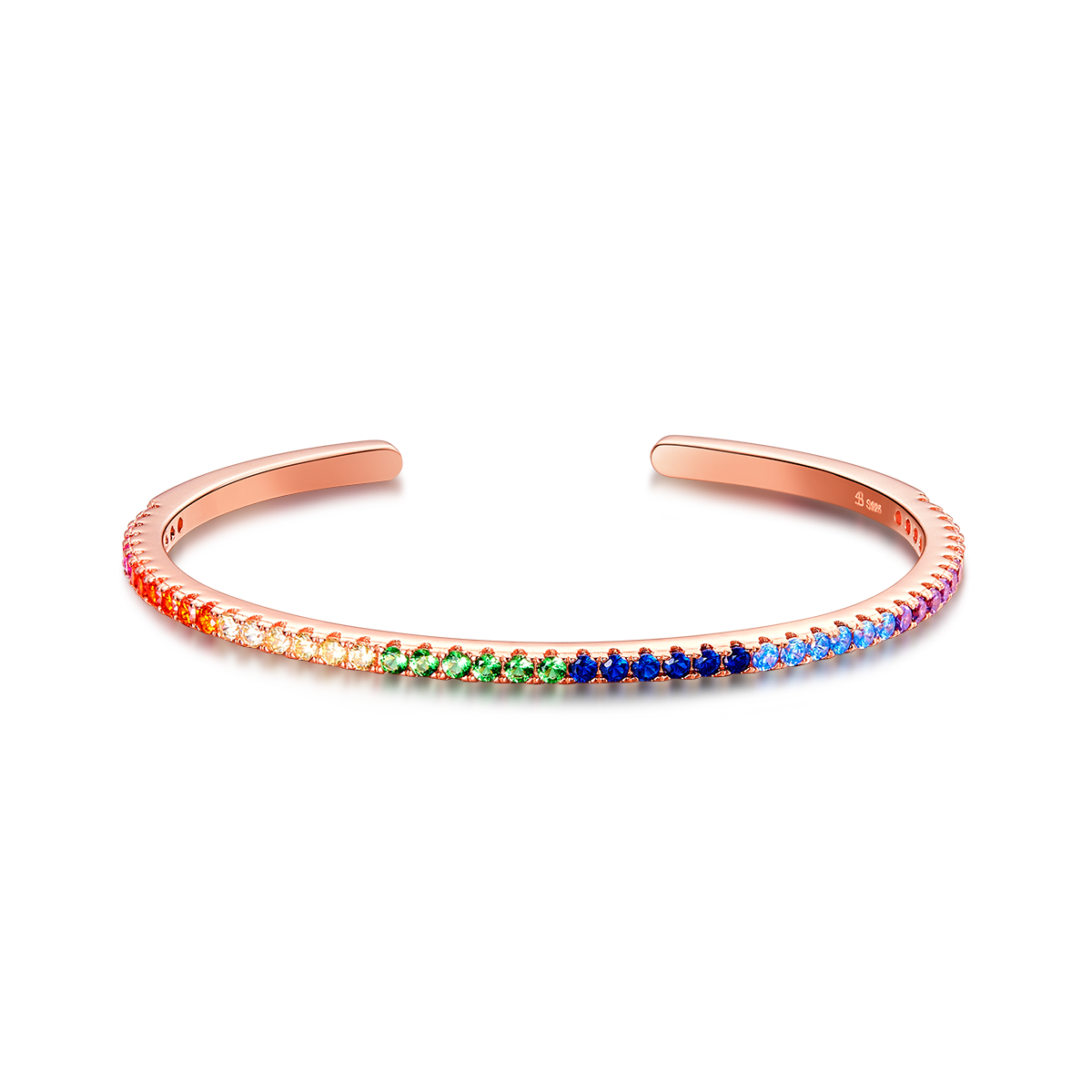 Love Wins Rainbow Zirconia Rosegold Cuff Bracelet (Sterling Sliver, Rosegold Plated)