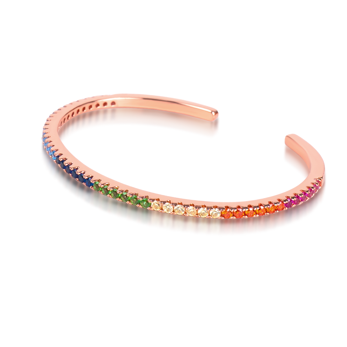 Love Wins Rainbow Zirconia Rosegold Cuff Bracelet (Sterling Sliver, Rosegold Plated)