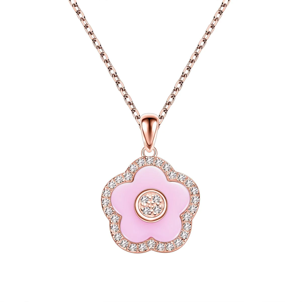 Pink Diamond Cherry Blossom Ceramic Watch With Flower Ceramic Necklace
