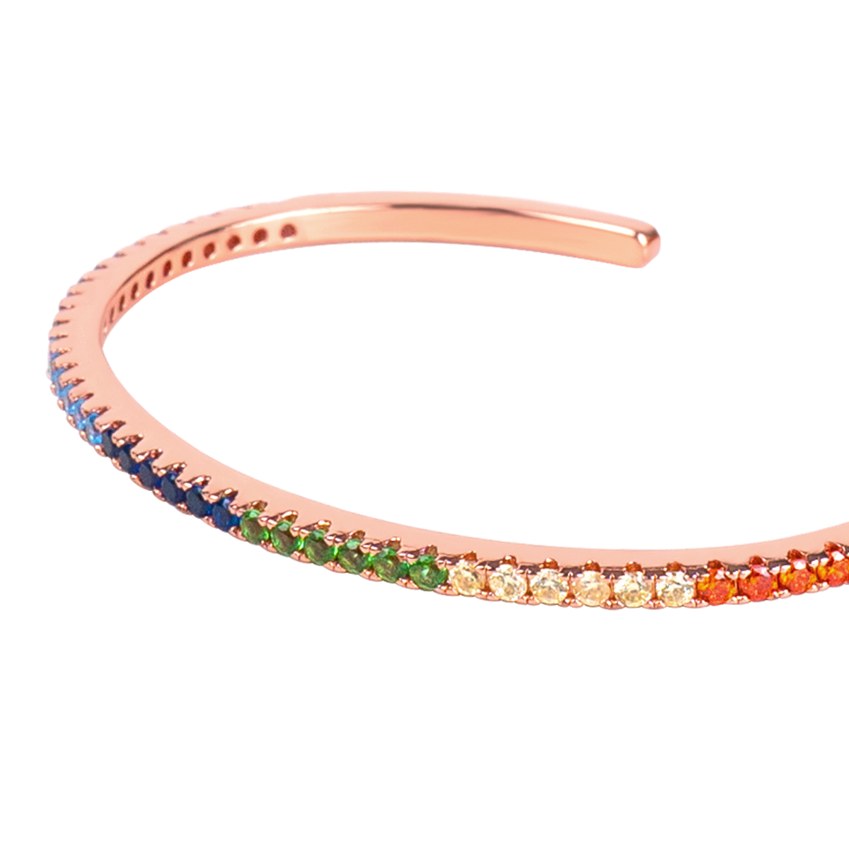 Love Wins Rainbow Zirconia Rosegold Cuff Bracelet (Sterling Sliver, Rosegold Plated)