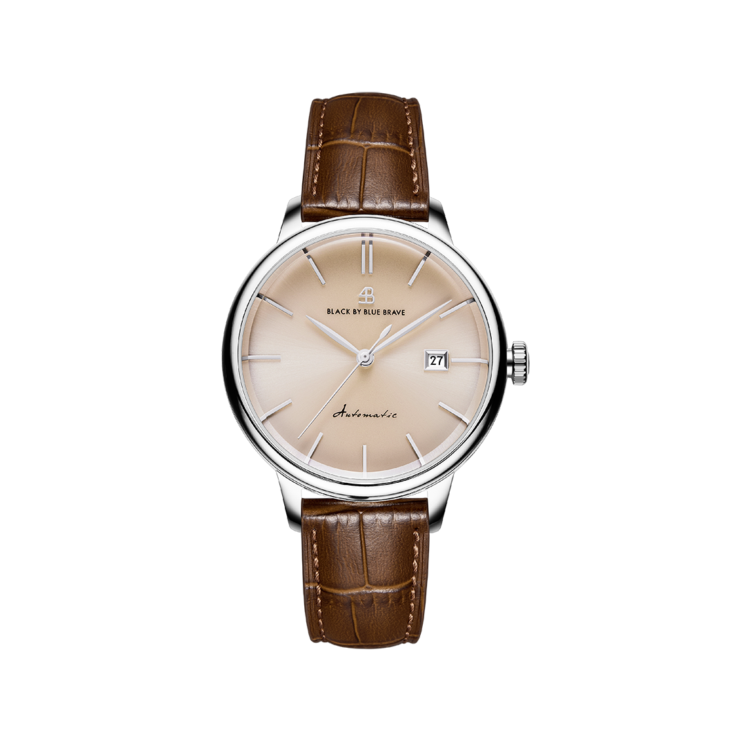 Classic 1986 42mm Ivory White Dial Domed Sapphire Glass Brown Leather Strap Automatic Watch