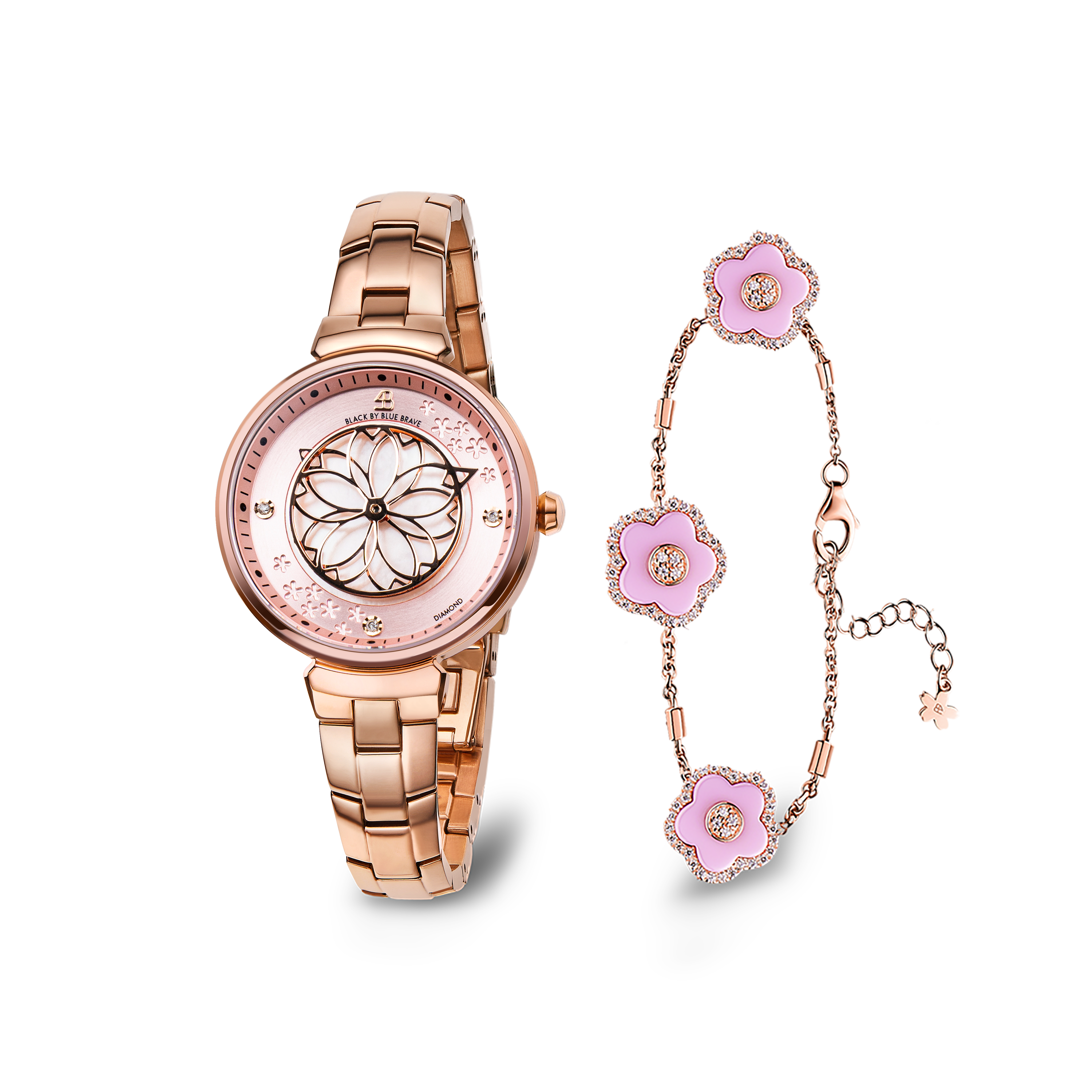 Pink Cherry Blossom Rose Gold Bracelet Watch With Ceramic Flowers Bracelet
