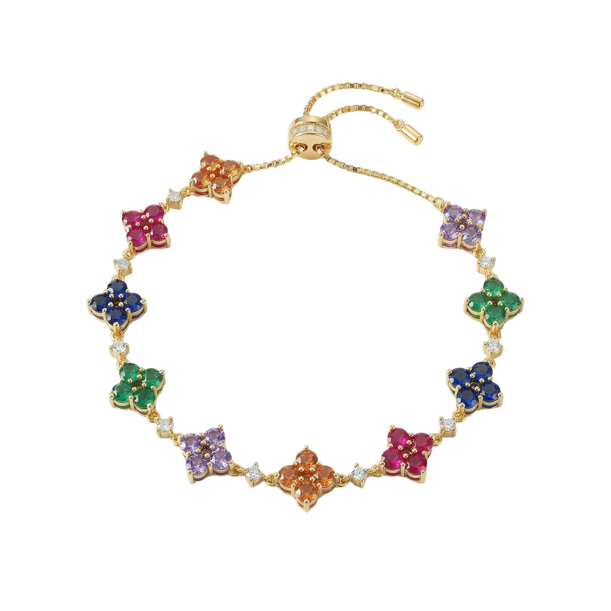 Love Wins Rainbow Flower Zirconia Gold Adjustable Bracelet Sterling Sliver Gold Plated