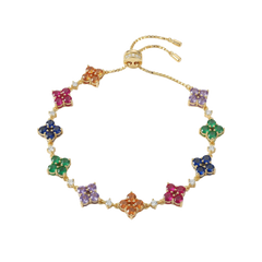 Love Wins Rainbow Flower Zirconia Gold Adjustable Bracelet Sterling Sliver Gold Plated