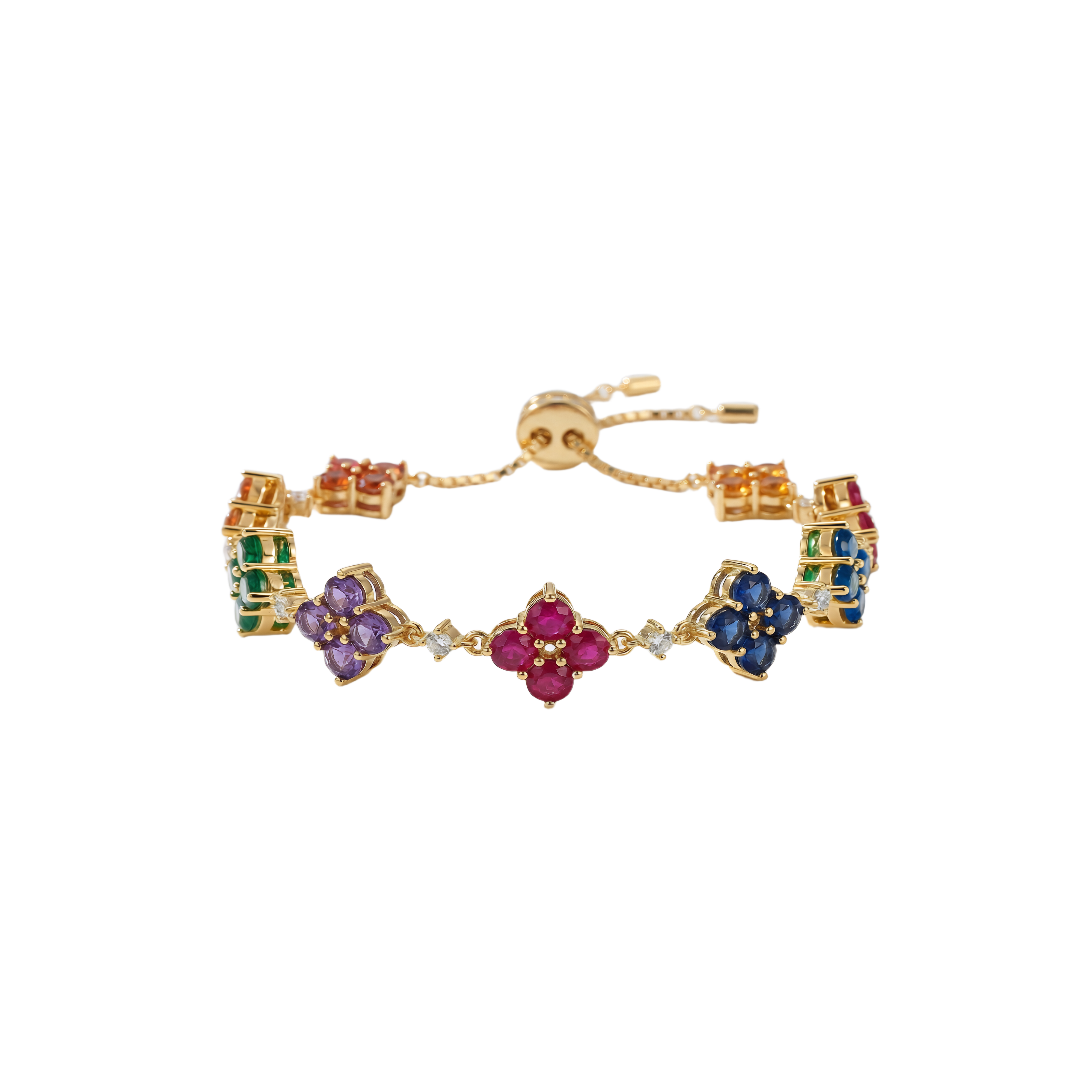 Love Wins Rainbow Flower Zirconia Gold Adjustable Bracelet Sterling Sliver Gold Plated