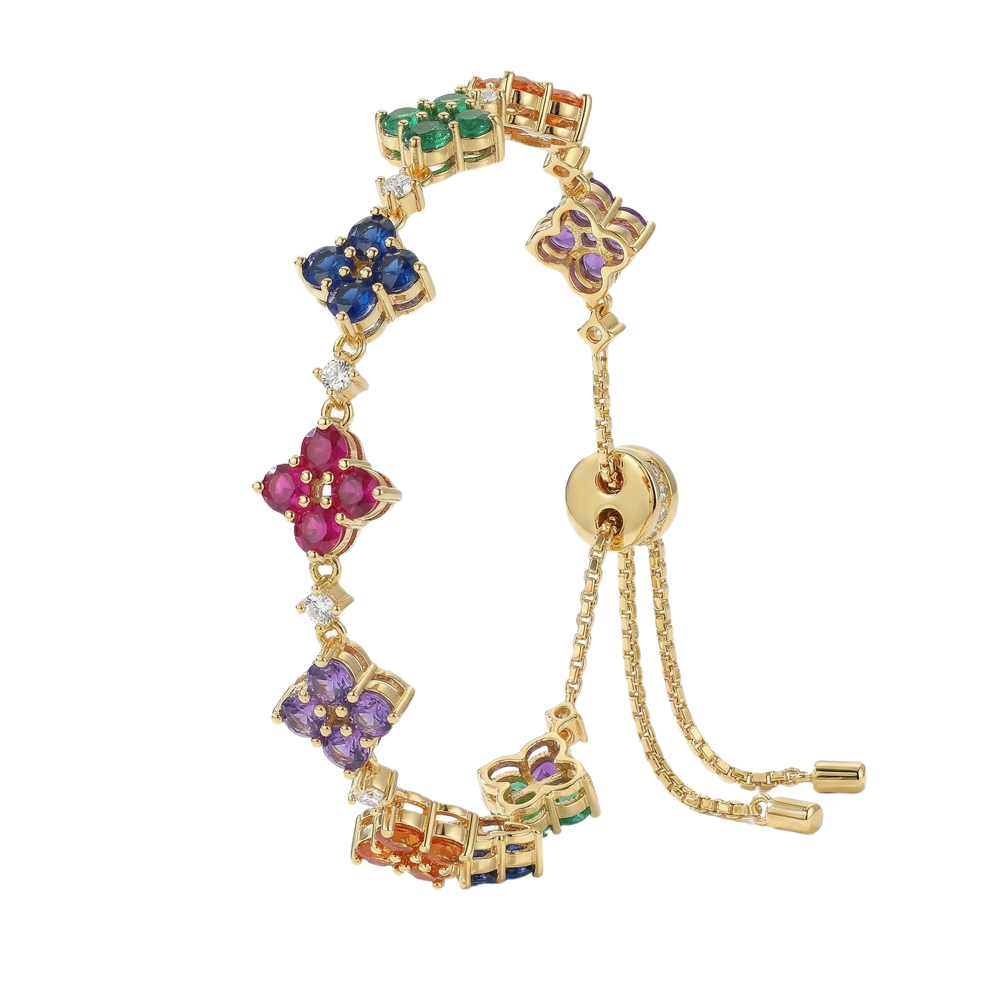 Love Wins Rainbow Flower Zirconia Gold Adjustable Bracelet Sterling Sliver Gold Plated
