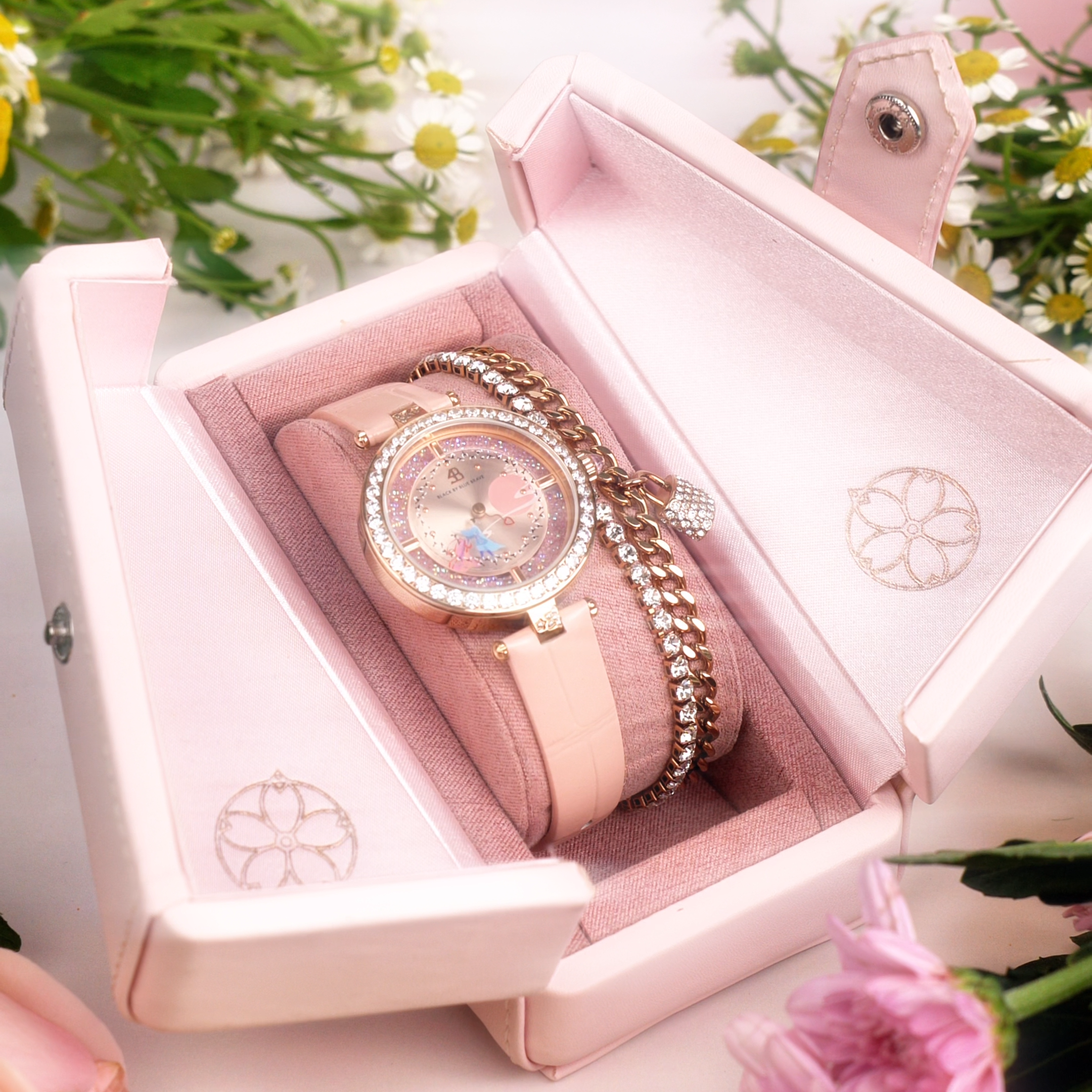 Cowherd and Weaver Girl 34mm Pink Dial Magpies Bridge Genuine Leather Strap Watch