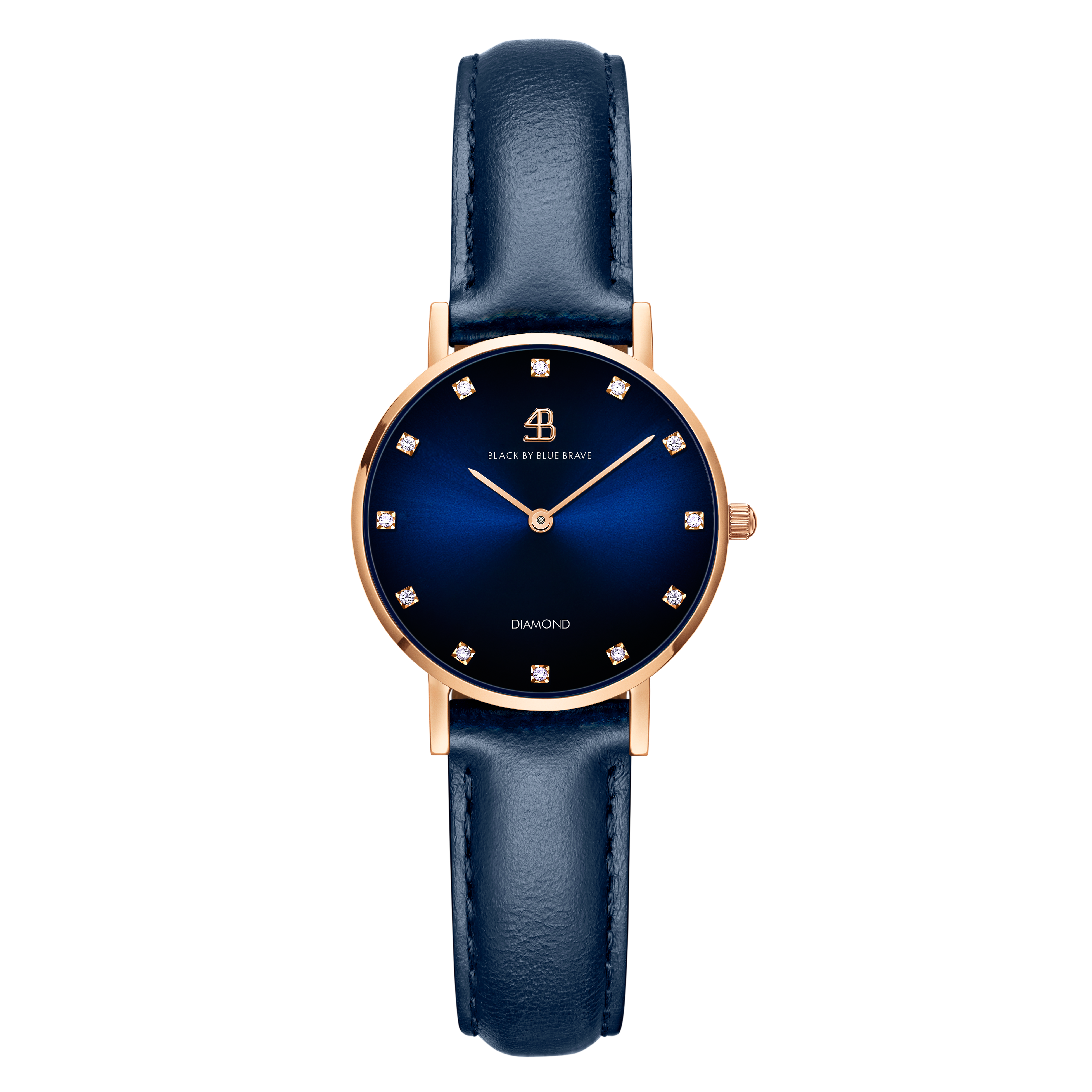 Diamond In The Hand 26mm/28mm Royal Blue Dial Genuine Diamond Markers Rosegold Case Leather Strap Watch
