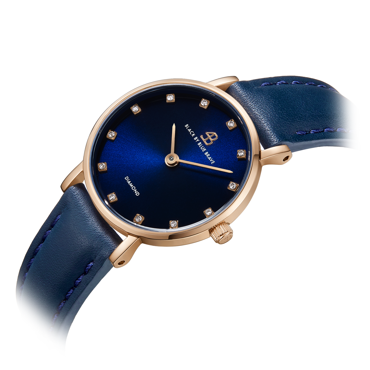 Diamond In The Hand 26mm/28mm Royal Blue Dial Genuine Diamond Markers Rosegold Case Leather Strap Watch
